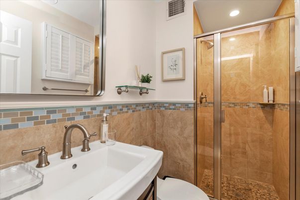 Bathroom, Glass Shower, Interior, Recessed Lighting