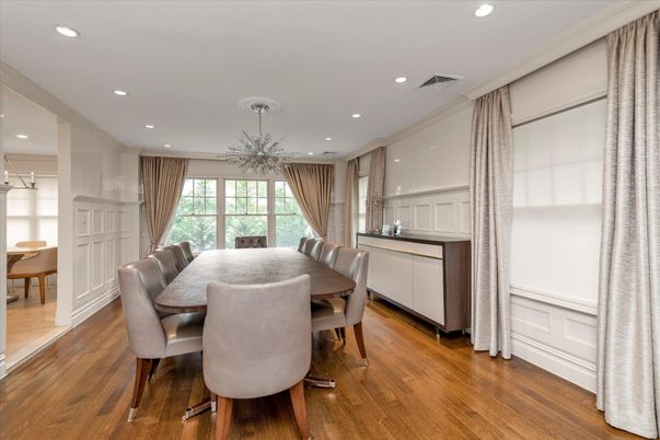 Dining room, Interior, Recessed Lighting, Wood Texture Flooring