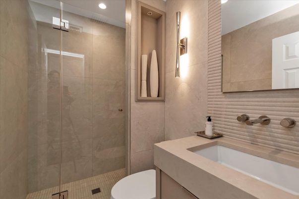 Bathroom, Glass Shower, Interior, Recessed Lighting