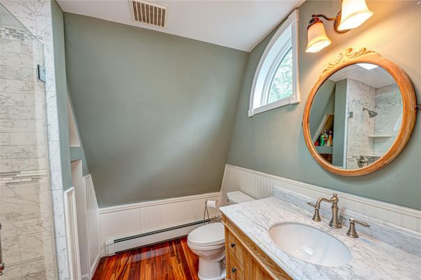 Bathroom, Interior, Marble Walls, Wood Texture Flooring