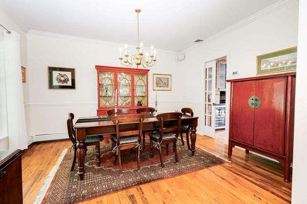 Chandelier, Dining room, Interior, Wood Texture Flooring