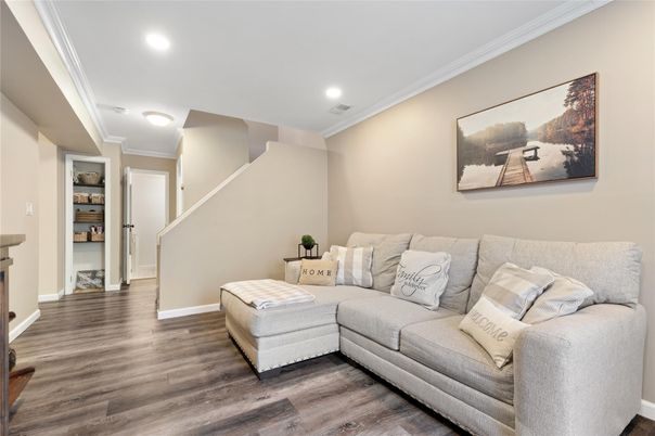 Interior, Living room, Recessed Lighting, Wood Texture Flooring