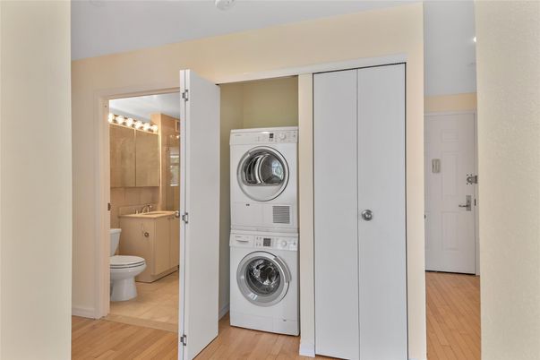 Bathroom, Interior, Utility Closets, Washer, Wood Texture Flooring
