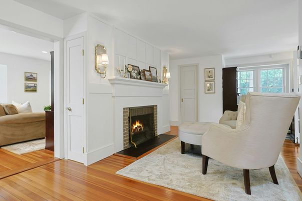 Fireplace, Interior, Recessed Lighting, Wood Texture Flooring