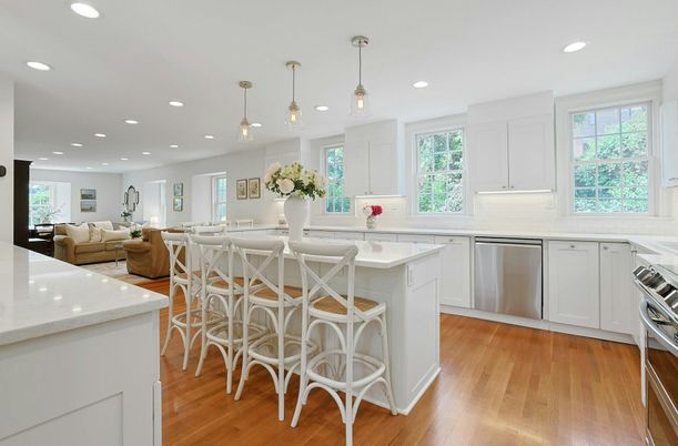 Interior, Kitchen, Living room, Pendant Lights, Recessed Lighting, Stainless Steel Appliances, Wood Texture Flooring