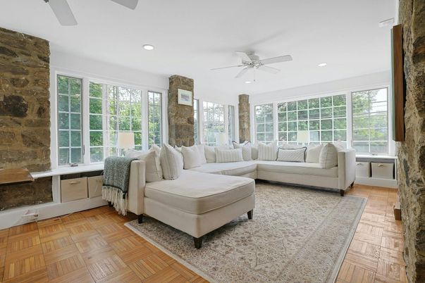 Interior, Living room, Recessed Lighting, Stone Walls, Wood Texture Flooring