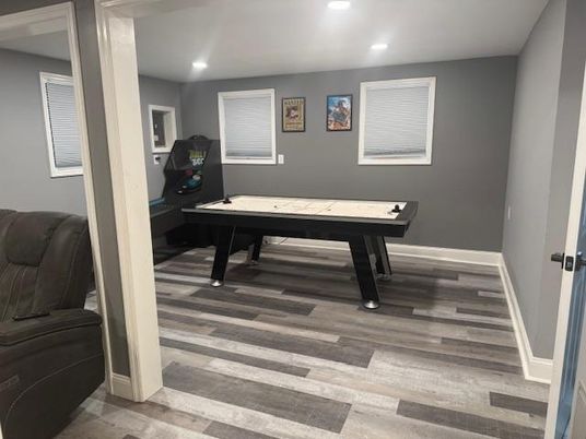 Game Room, Interior, Recessed Lighting, Wood Texture Flooring