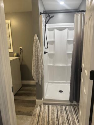Bathroom, Interior, Recessed Lighting, Wood Texture Flooring
