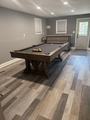 Billiard Table, Game Room, Interior, Recessed Lighting, Wood Texture Flooring