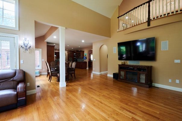 Dining room, Interior, Recessed Lighting, Wood Texture Flooring