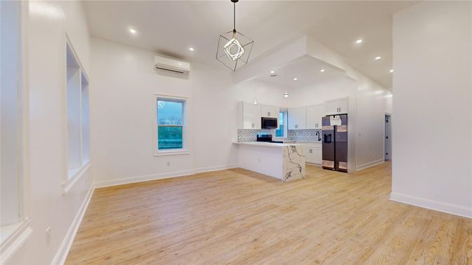 Interior, Kitchen, Pendant Lights, Recessed Lighting, Wood Texture Flooring