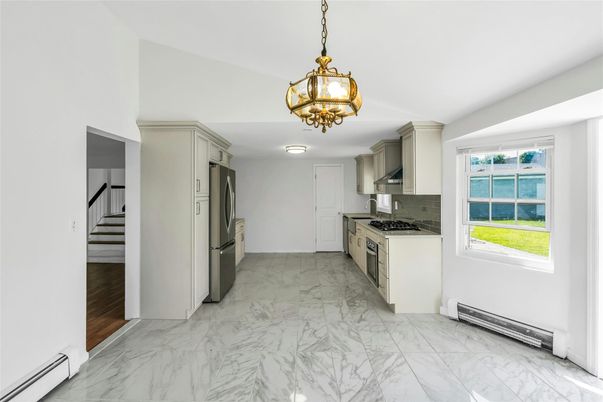 Interior, Kitchen, Marble, Pendant Lights, Stainless Steel Appliances
