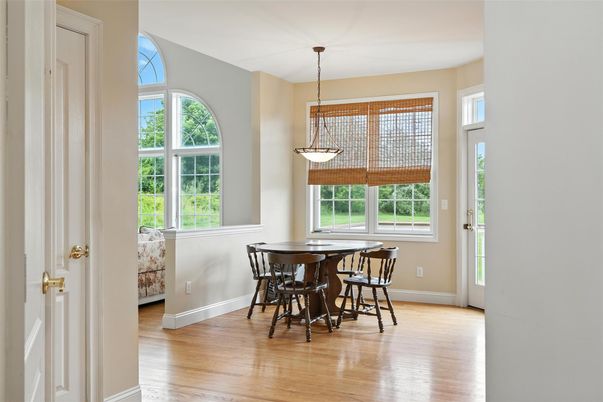 Dining room, Interior, Pendant Lights, Wood Texture Flooring