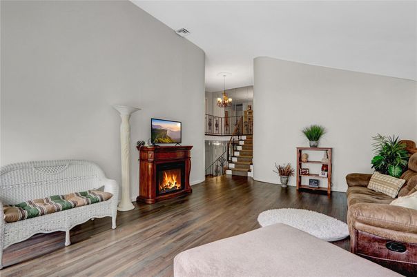 Chandelier, Fireplace, Interior, Living room, Wood Texture Flooring