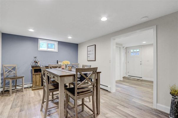 Dining room, Interior, Recessed Lighting, Wood Texture Flooring