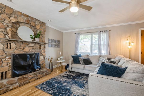 Fireplace, Interior, Living room, Stone Walls, Wood Texture Flooring