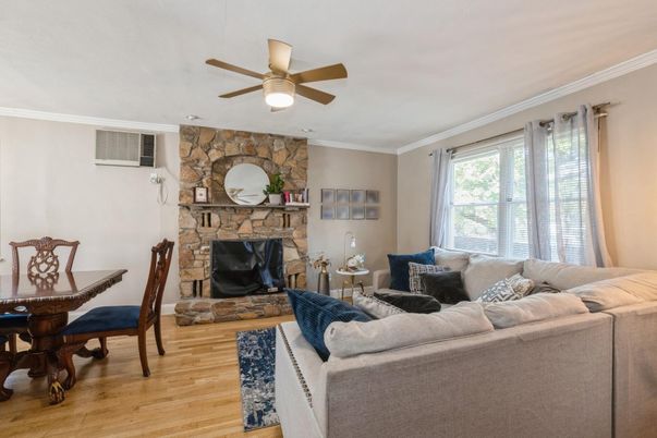 Fireplace, Interior, Living room, Stone Walls, Wood Texture Flooring