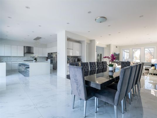 Dining room, Interior, Kitchen, Living room, Marble, Recessed Lighting, Stainless Steel Appliances