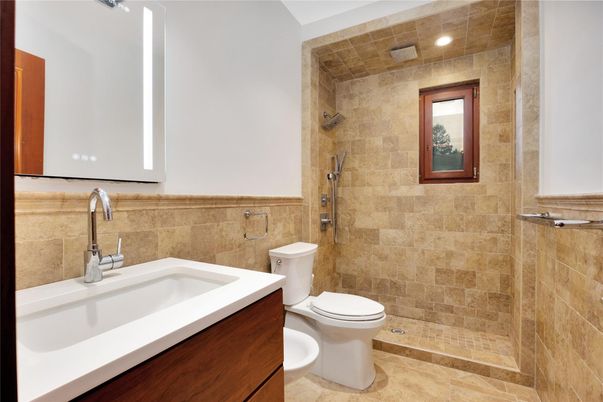 Bathroom, Interior, Recessed Lighting, Stone Walls