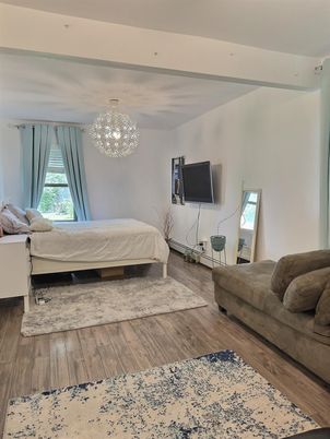 Bedroom, Chandelier, Interior, Wood Texture Flooring
