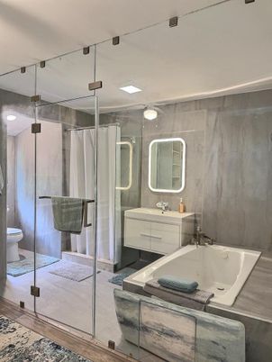 Bathroom, Dual Sink Vanities, Glass Shower, Interior, Recessed Lighting