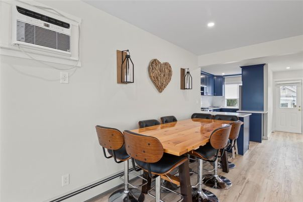 Dining room, Interior, Kitchen, Recessed Lighting, Wood Texture Flooring