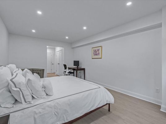 Bedroom, Home Office, Interior, Recessed Lighting, Wood Texture Flooring