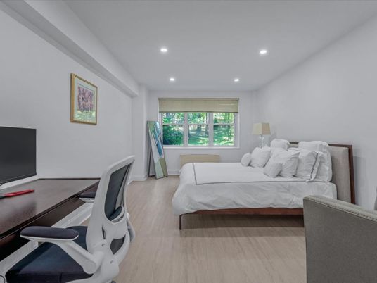 Bedroom, Home Office, Interior, Recessed Lighting, Wood Texture Flooring