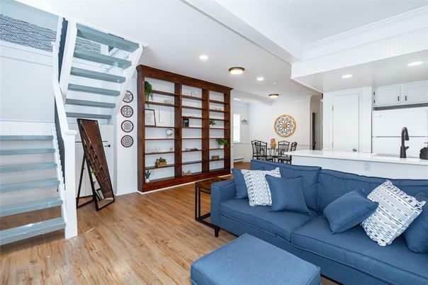 Dining room, Interior, Living room, Recessed Lighting, Wood Texture Flooring