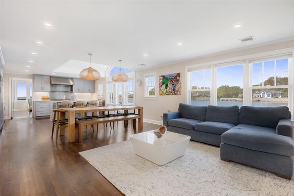 Dining room, Interior, Kitchen, Living room, Pendant Lights, Recessed Lighting, Water, Wood Texture Flooring