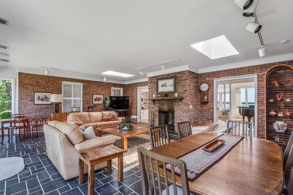 Dining room, Fireplace, Interior, Living room, Stone Walls