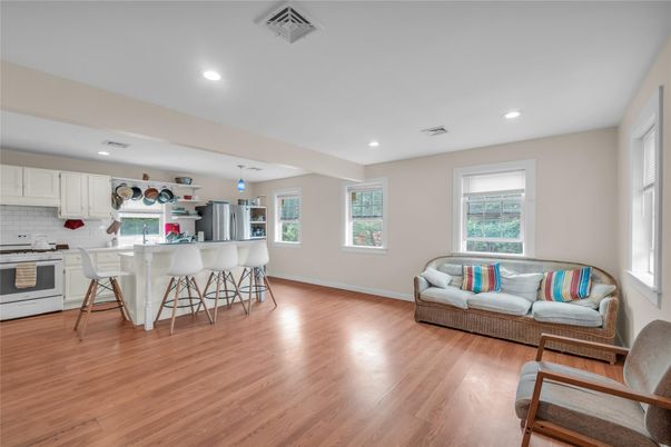 Interior, Kitchen, Living room, Recessed Lighting, Wood Texture Flooring