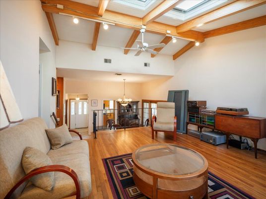 Chandelier, Interior, Living room, Pendant Lights, Piano, Wooden Beams, Wood Texture Flooring