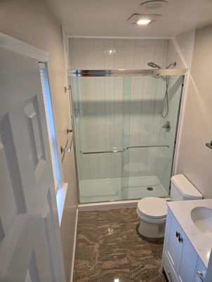 Bathroom, Glass Shower, Interior, Recessed Lighting