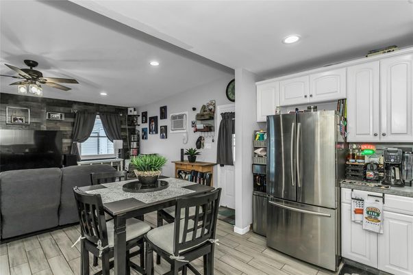 Dining room, Interior, Kitchen, Recessed Lighting, Wood Texture Flooring