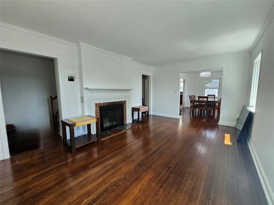 Dining room, Fireplace, Interior, Wood Texture Flooring