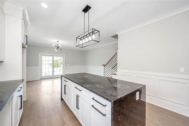 Interior, Kitchen, Pendant Lights, Recessed Lighting, Wood Texture Flooring