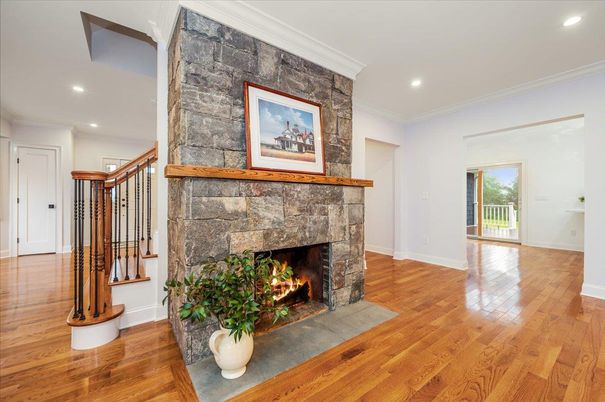 Fireplace, Interior, Recessed Lighting, Wood Texture Flooring