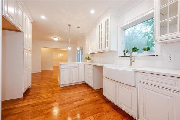 Interior, Kitchen, Pendant Lights, Recessed Lighting, Wood Texture Flooring