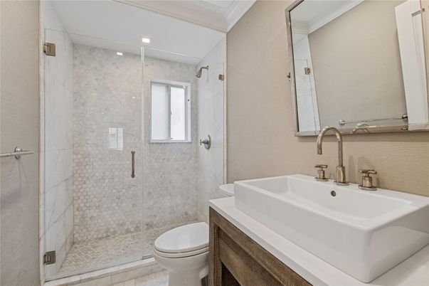 Bathroom, Glass Shower, Interior, Recessed Lighting
