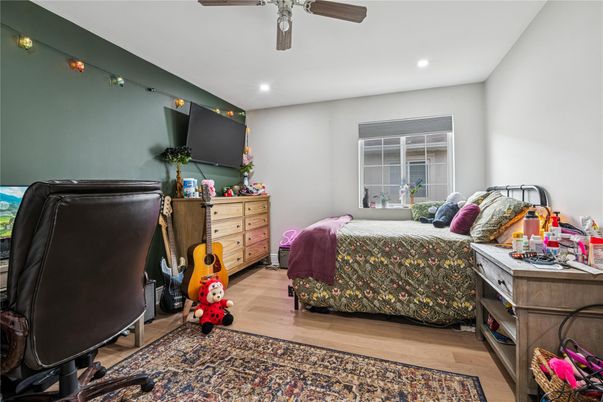 Bedroom, Interior, Recessed Lighting, Wood Texture Flooring