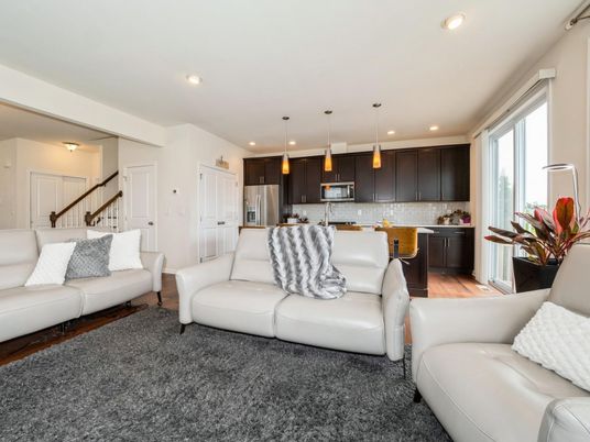 Interior, Kitchen, Living room, Pendant Lights, Recessed Lighting, Stainless Steel Appliances, Wood Texture Flooring