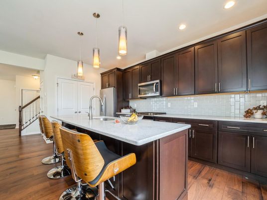 Interior, Kitchen, Pendant Lights, Recessed Lighting, Wood Texture Flooring