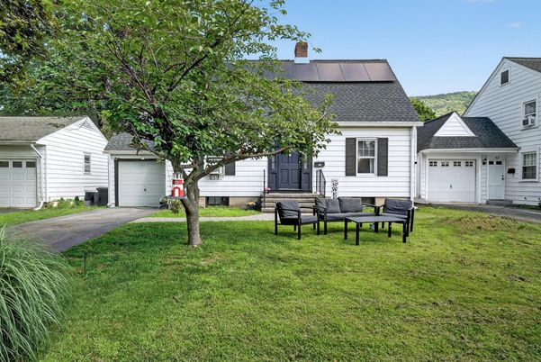 Attached, Backyard, Detached Garage, Exterior, Facade, Solar Panels, Cape Cod