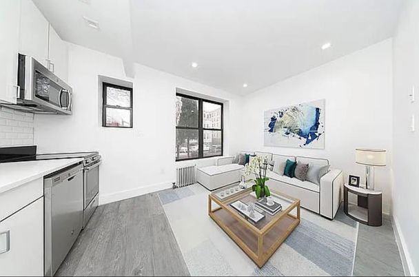 Interior, Kitchen, Living room, Recessed Lighting, Wood Texture Flooring