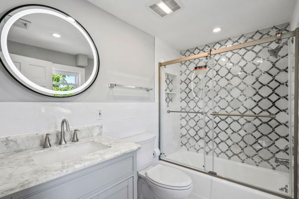 Bathroom, Glass Shower, Interior, Recessed Lighting
