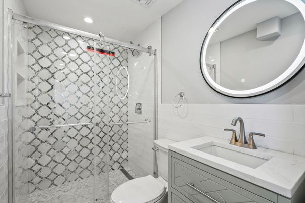 Bathroom, Glass Shower, Interior, Recessed Lighting