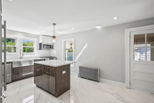 Interior, Kitchen, Marble, Pendant Lights, Recessed Lighting, Stainless Steel Appliances