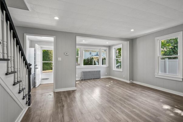 Empty room, Interior, Recessed Lighting, Wood Texture Flooring