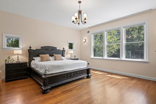 Bedroom, Chandelier, Interior, Wood Texture Flooring